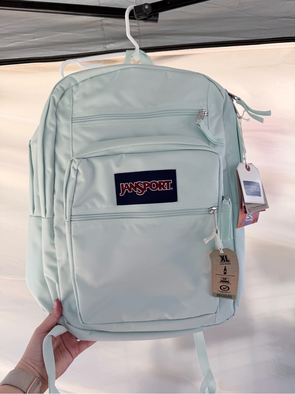 Jansport Light Mint Green Backpack with Front Zip Pocket